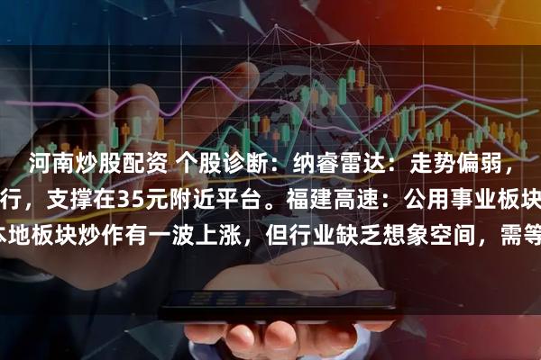 河南炒股配资 个股诊断：纳睿雷达：走势偏弱，估值偏高，年线下方运行，支撑在35元附近平台。福建高速：公用事业板块，前期因本地板块炒作有一波上涨，但行业缺乏想象空间，需等待宏观经济好转和客流量回升（杨勇）