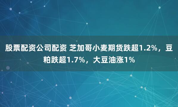 股票配资公司配资 芝加哥小麦期货跌超1.2%，豆粕跌超1.7%，大豆油涨1%